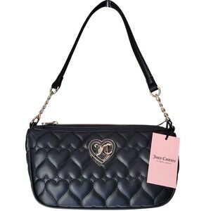 Juicy Couture Black Quilted Heart Shoulder Bag NWT Rhinestone Logo Coquette